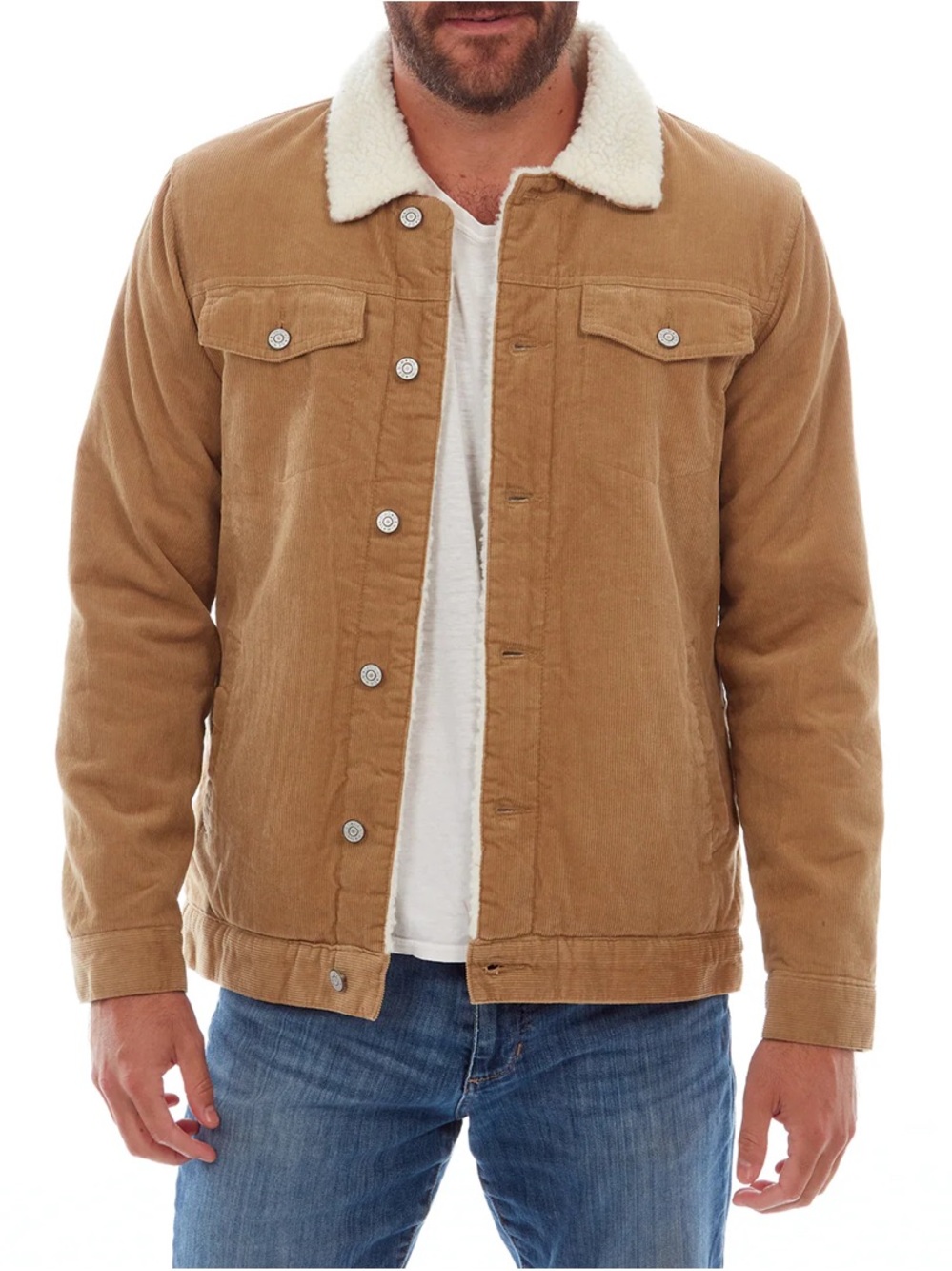 PX Clothing Jacket Mens Brown Corduroy Sherpa Lined Snap Front XXL Winter Fall
